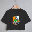 Blusa Blusinha Camiseta Cropped TShirt Feminina Algodão Tecido Premium Estampa Digital Trio Ninja Calango Sapo e Cobra