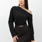 Blusa Blusinha Feminina Ombro Só Manga Longa Plissado Elegante Moderna Versátil