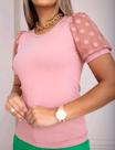 Blusa Blusinha Manga Curta Tule Poa Plus Bolinha Bufante Feminina