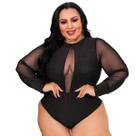 Blusa Body Plus Size Lurex Brilho Decotado Manga Tule