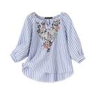 Blusa Boêmia Feminina com Decote V - Bordada, Floral e Manga 3/4