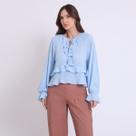Blusa Boho Babados Azul Manga Longa Miss Joy 8282