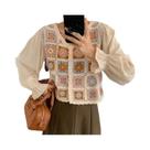 Blusa Boho Bordada De Crochê Floral Com Manga Longa E Botões Frontais Para Mulheres Fairycore