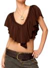 Blusa Boho vintage Awoscut com babados, decote em V, marrom