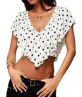 Blusa Boho vintage Awoscut com babados e decote em V branca