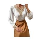 Blusa Branca Com Decote Em V E Renda Dourada Bordada De Manga Longa Para Mulheres, Camisa Retro