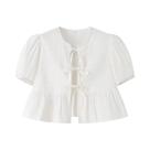 Blusa Branca E Preta Com Babados E Mangas Bufantes, Top Cropped Para Mulheres