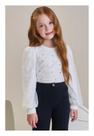 Blusa Branca Manga Longa com Pedrinha Coração Infanti