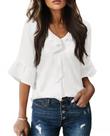Blusa branca siliteelon com mangas 3/4 e babados estilo sino Blusa branca siliteelon com mangas 3/4 e babados estilo sino