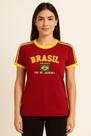 Blusa Brasil Vermelha Feminina BabyLock Bordada Retrô Blusa Brasil Vermelha Feminina BabyLock Bordada Retrô