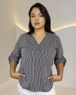 Blusa Camisa Social Listrada Feminina Botão Viscolinho Clara