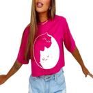 Blusa Camiseta Cropped Estampada Gatinhos