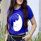 Blusa Camiseta Cropped Estampada Gatinhos