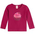 Blusa Camiseta Manga Longa Infantil Menina Rosa com estampa CupCakes Marisol