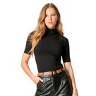 Blusa Canelada Gola Alta Manga Alongada Moda Feminina Elegante Casual
