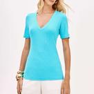 Blusa Canelada Lança Perfume Decote V Pr26 Azul Feminino Blusa Canelada Lança Perfume Decote V Pr26 Azul Feminino