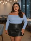 Blusa Canelada Ombro a Ombro Plus Size Manga Comprida Ajustável Blusa De Frio Elegante