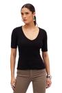 Blusa Canelada Sommer Decote V Preto Blusa Canelada Sommer Decote V Preto