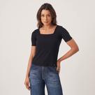 Blusa Canelado Decote Quadrado E Mangas Curtas