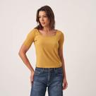 Blusa Canelado Decote Quadrado E Mangas Curtas