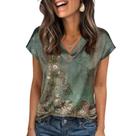 Blusa casual feminina de cetim e seda com decote em V e manga curta XXL Blusa casual feminina de cetim e seda com decote em V e manga curta XXL