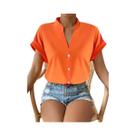 Blusa Casual Feminina De Manga Curta Com Decote Em V, Cor Sólida, Pullover De Verão, Camisa Para