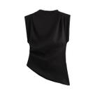 Blusa Casual Sem Mangas Para Mulheres, Com Pregas, Cor Sólida, Estilo Chic, Com Zíper Na Barra, Blusa Casual Sem Mangas Para Mulheres, Com Pregas, Cor Sólida, Estilo Chic, Com Zíper Na Barra,