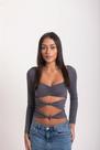 Blusa Chantilly Feminina com Recortes Assimétricos e Manga Longa