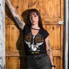 Blusa Choker Rock N Roll Asas Preta
