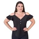 Blusa Ciganinha Manga Curta Alça Feminina Decote V Botões Crepe Blusinha Ombros Várias Cores M, G e GG Estilosa