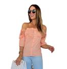 Blusa Ciganinha Ombro a Ombro Com Renda Tule Elastico na Manga Detalhada Ref 2534