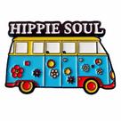 Blusa colorida de esmalte retrô Hippie Soul Bus com broche Blusa colorida de esmalte retrô Hippie Soul Bus com broche