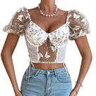 Blusa Com Manga Cropped Curta Crop Top Telinha Transparente