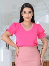 Blusa com Manga Princesa e Gola em V com Pedrarias feita em Crepe Sedinha