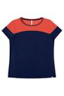 Blusa Com Recortes Malha E Tecido Azul