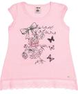 Blusa com renda na barra e estampa c/glitter strass nº4 ao 8