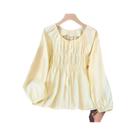 Blusa Coreana De Manga Longa plus Size Com Gola Redonda Em Cor Sólida, Camisa Casual Com Mangas Puff