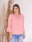 Blusa Crepe Feminina Manga Longa 3/4 com Gola Rendada e Manga Sino Casual Blusa Crepe Feminina Manga Longa 3/4 com Gola Rendada e Manga Sino Casual