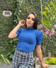 blusa crochê azul poder da moda