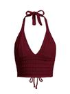 Blusa Crop Halter LOFAAC Sexy Hollow Out Crochet Y2K Wine Wine Women Blusa Crop Halter LOFAAC Sexy Hollow Out Crochet Y2K Wine Wine Women