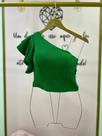 Blusa croped verde em malha canelada de um ombro só tamanho único