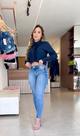 Blusa Cropped Azul gola chinesa com babado