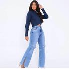 Blusa Cropped Azul gola chinesa