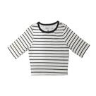 Blusa cropped, basic+, em malha algodão com poliester e elastano, ref r013 na cor listrada preta p Blusa cropped, basic+, em malha algodão com poliester e elastano, ref r013 na cor listrada preta p