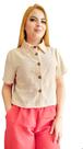 Blusa Cropped Camisa Social Botões Alta Qualidade Nude Blusa Cropped Camisa Social Botões Alta Qualidade Nude