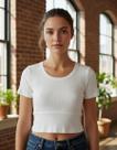 Blusa Cropped Canelado Decote Redondo Feminino Zanca Modas