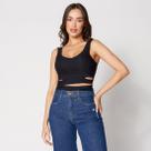 Blusa Cropped com Recorte e Bojo Preto