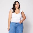 Blusa Cropped de Alça Plus Frazido com Babado na Manga