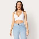 Blusa Cropped Decote V com Elástico e Bojo Branco