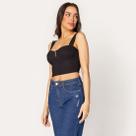 Blusa Cropped Decote V e Bojo Estruturado Preto Blusa Cropped Decote V e Bojo Estruturado Preto